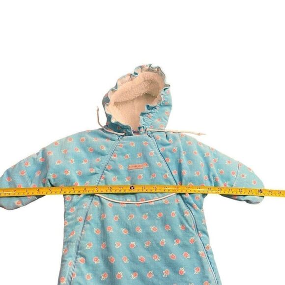 Vintage Oshkosh Corduroy Aqua Blue Floral Baby Infant Snowsuit Bunting USA HTF - Picture 5 of 8